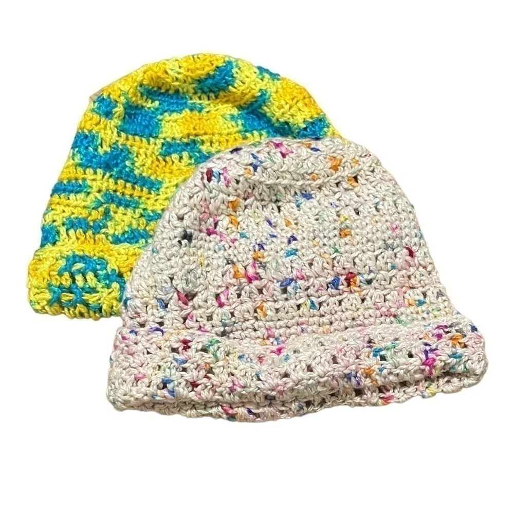 𝅺2 Silk NEW baby hand crocheted caps-14 and 15 inch head circumference